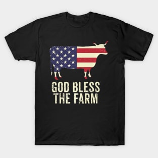 American Flag Cow God Bless The Farm 4th Of July Farming T-Shirt